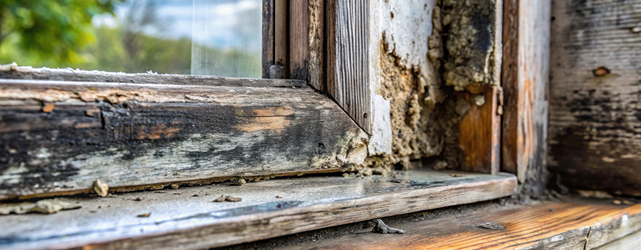 Old wood rot window casement