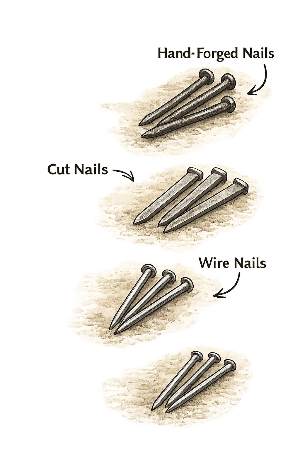 forged, cut, and wire nails example