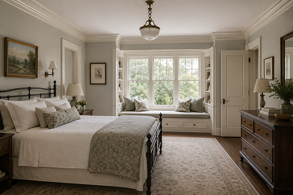 painted wall and trim contrast bedroom