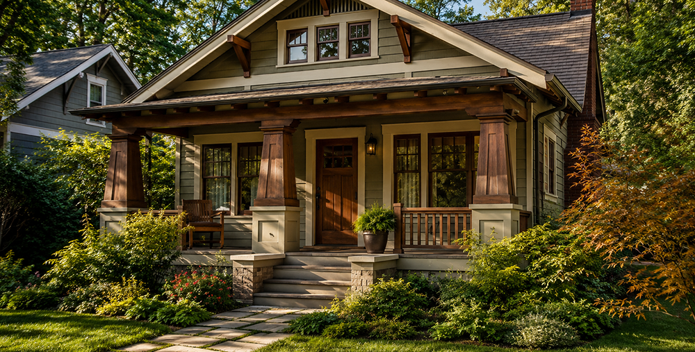 beautiful Craftsman home with a paint and stain combo