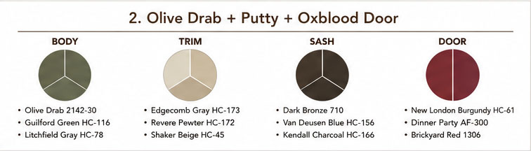 Olive Drab + Putty + Oxblood Door