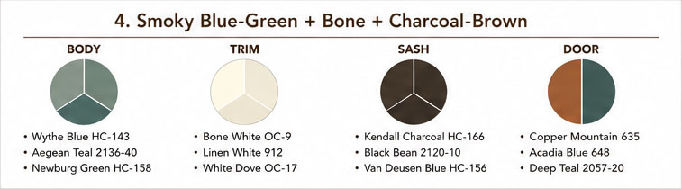 Smoky Blue-Green + Bone + Charcoal-Brown